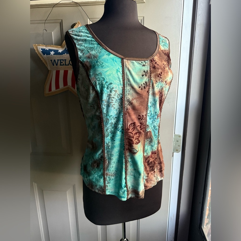 Vintage Y2K Sere Nade New York seamed floral tie dye sleeveless cami, size large